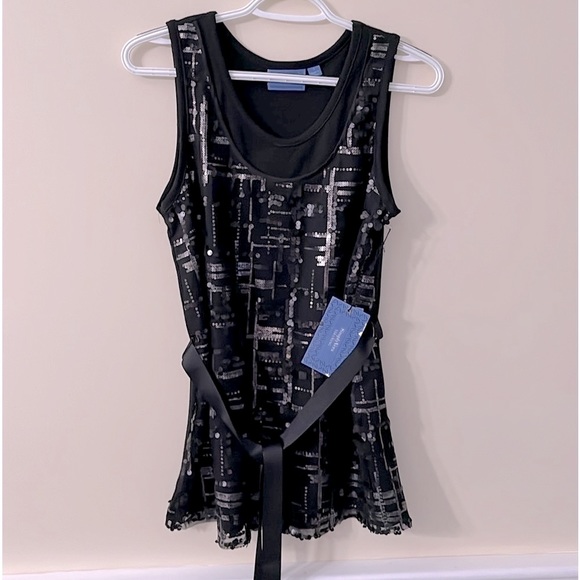 SIMPLY VERA VERA WANG  Black Sequin Sleeveless Blouse NWT - Picture 2 of 12